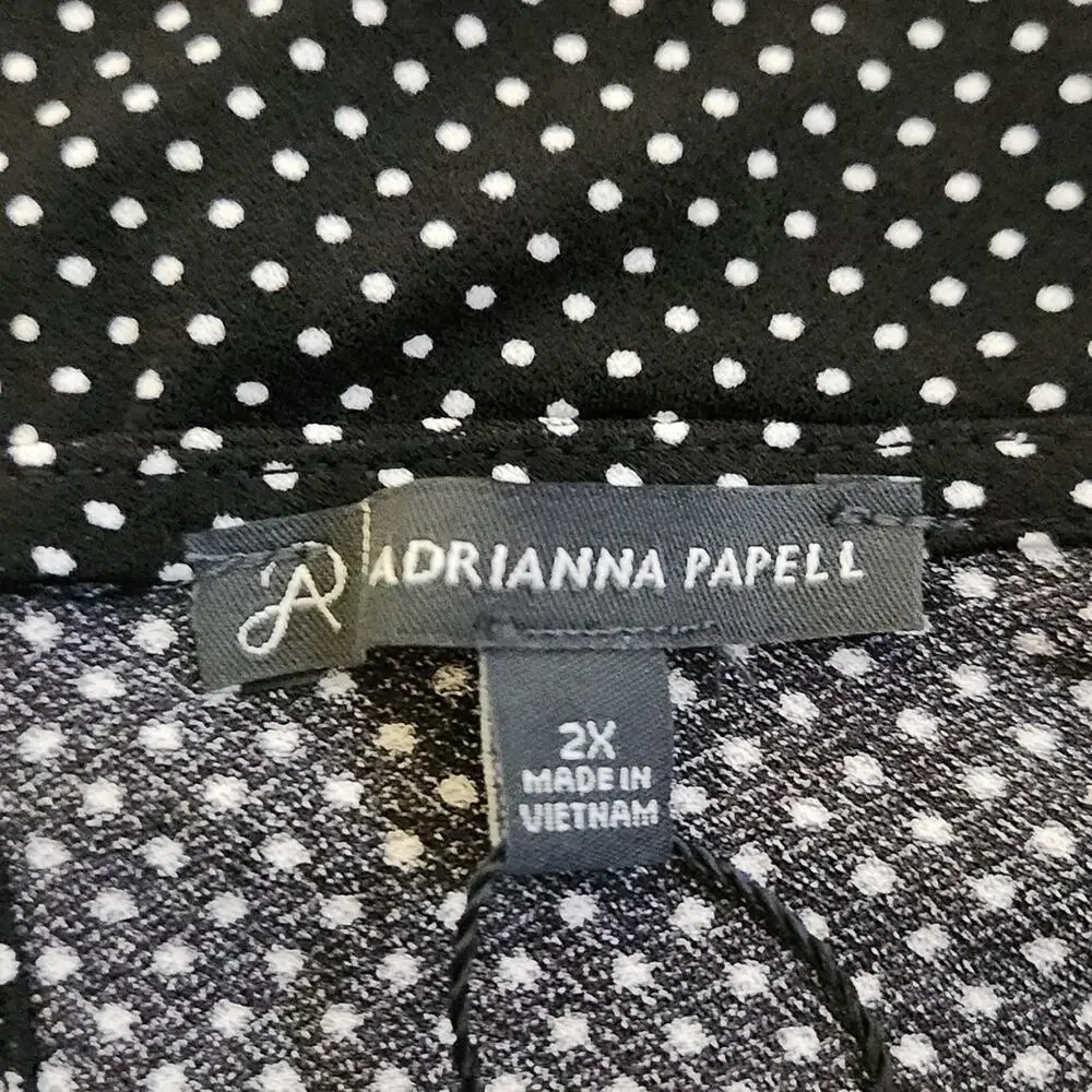 Adrianna Papell Womens Polka-dot Blouse Size 2X Keyhole Back 3/4 Sleeves Stretch